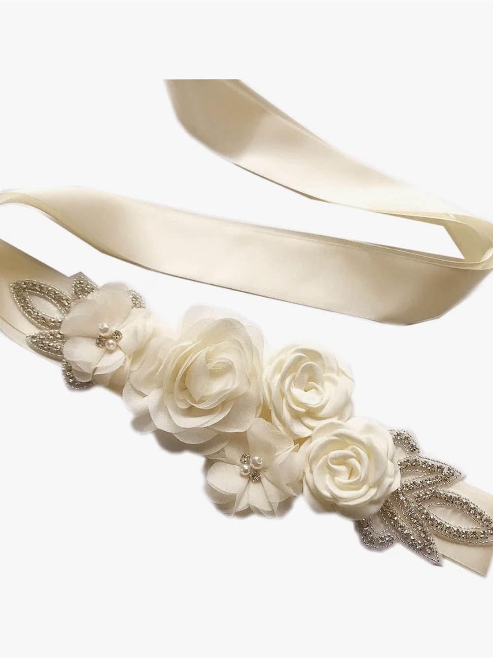 Ivory Floral Sash Belt